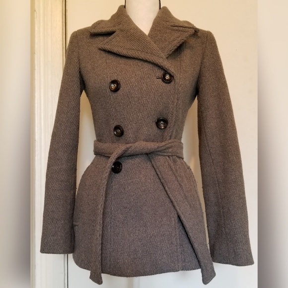 Calvin Klein Jackets & Blazers - Calvin Klein Solid Gray Wool Pea Coat Belted
